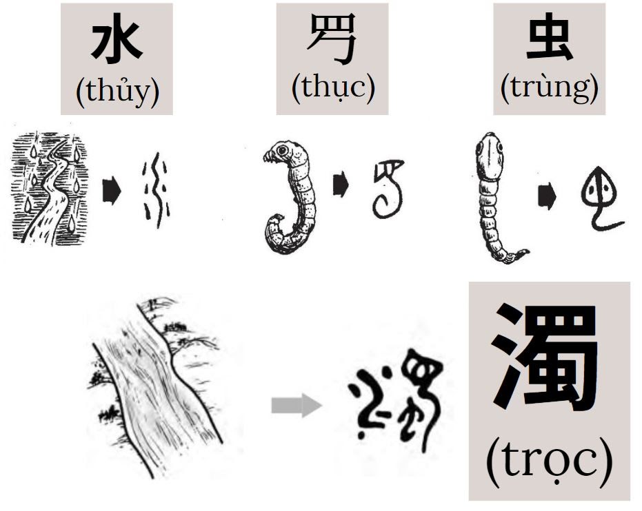 C&aacute;c chữ tượng h&igrave;nh gh&eacute;p n&ecirc;n chữ &ldquo;trọc&rdquo;. Nguồn: qiyuan.chaziwang.com