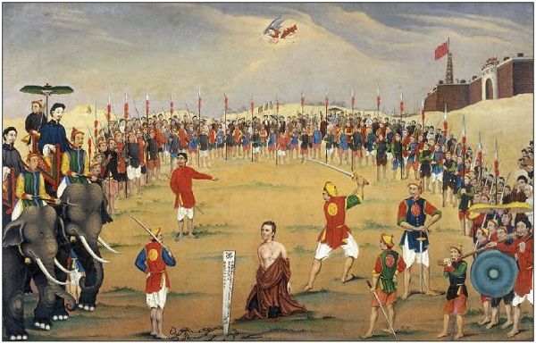 Cuộc h&agrave;nh h&igrave;nh gi&aacute;o sĩ Augustin Schoeffler tại Sơn T&acirc;y v&agrave;o năm 1851 v&igrave; tội cải đạo cho d&acirc;n ch&uacute;ng. Ảnh: akg-images/Amelot.