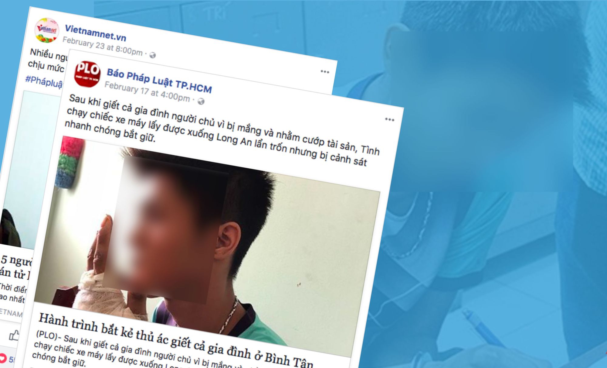 Hai tiêu đề của báo VietNamNet và Pháp luật TP. Hồ Chí Minh buộc tội nghi phạm khi mới bị bắt. Ảnh: Luật Khoa tạp chí.
