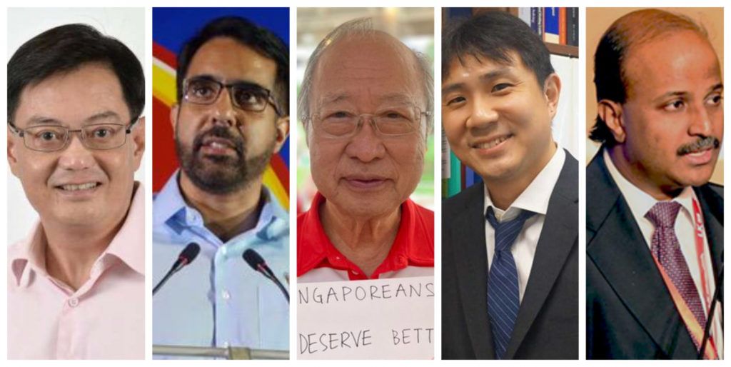 Năm ứng cử vi&ecirc;n nổi bật của m&ugrave;a bầu cử 2020: Heng Swee Keat (PAP), Pritam Singh (WP), Dr Tan Cheng Bock (PSP), Jamus Lim (WP) and Paul Tambyah (SDP).