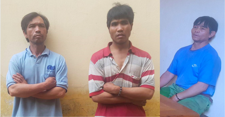 Từ trái sang: Lúp, Kưnh và Jư sau khi bị bắt. Ảnh: Trần Hiếu.