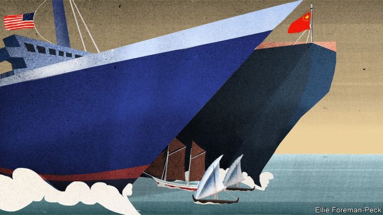 Minh họa: Các con tàu nhỏ bị kẹt lại giữa hai con tàu lớn. Nguồn: Ellie Foreman-Peck/The Economist.