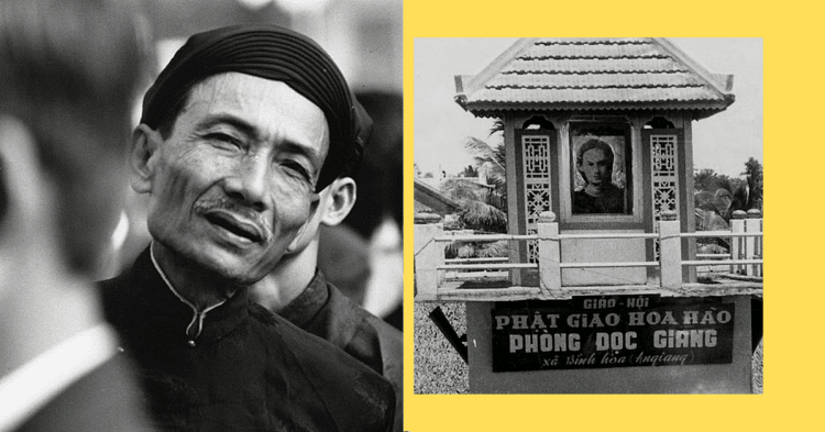 Chức sắc Phật giáo Hòa Hảo tại Sài Gòn năm 1968. Ảnh: Keystone Features. Phòng đọc giảng của Phật giáo Hòa Hảo ở miền Tây năm 1966. Ảnh: Mark Gayn /Toronto Star.